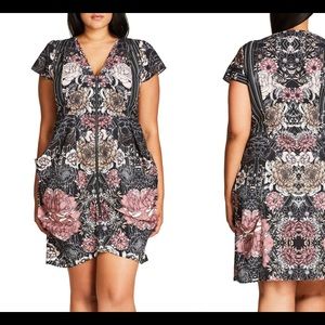 Multi-colored- City Chic print front zip tunic